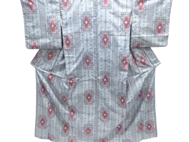  アンティーク　華紋織り出し本場正藍泥染大島紬着物(割り込み絣)